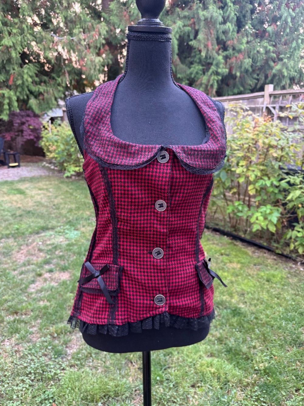 VINTAGE Tripp NYC Red & Black Plaid Gothic Corset Halter Top – Size Large